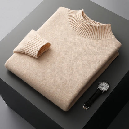 Winter Double Thick Men's Cashmere Sweater With Semi-High Neck High-End Warm Wool Knitted Bottoming Shirt