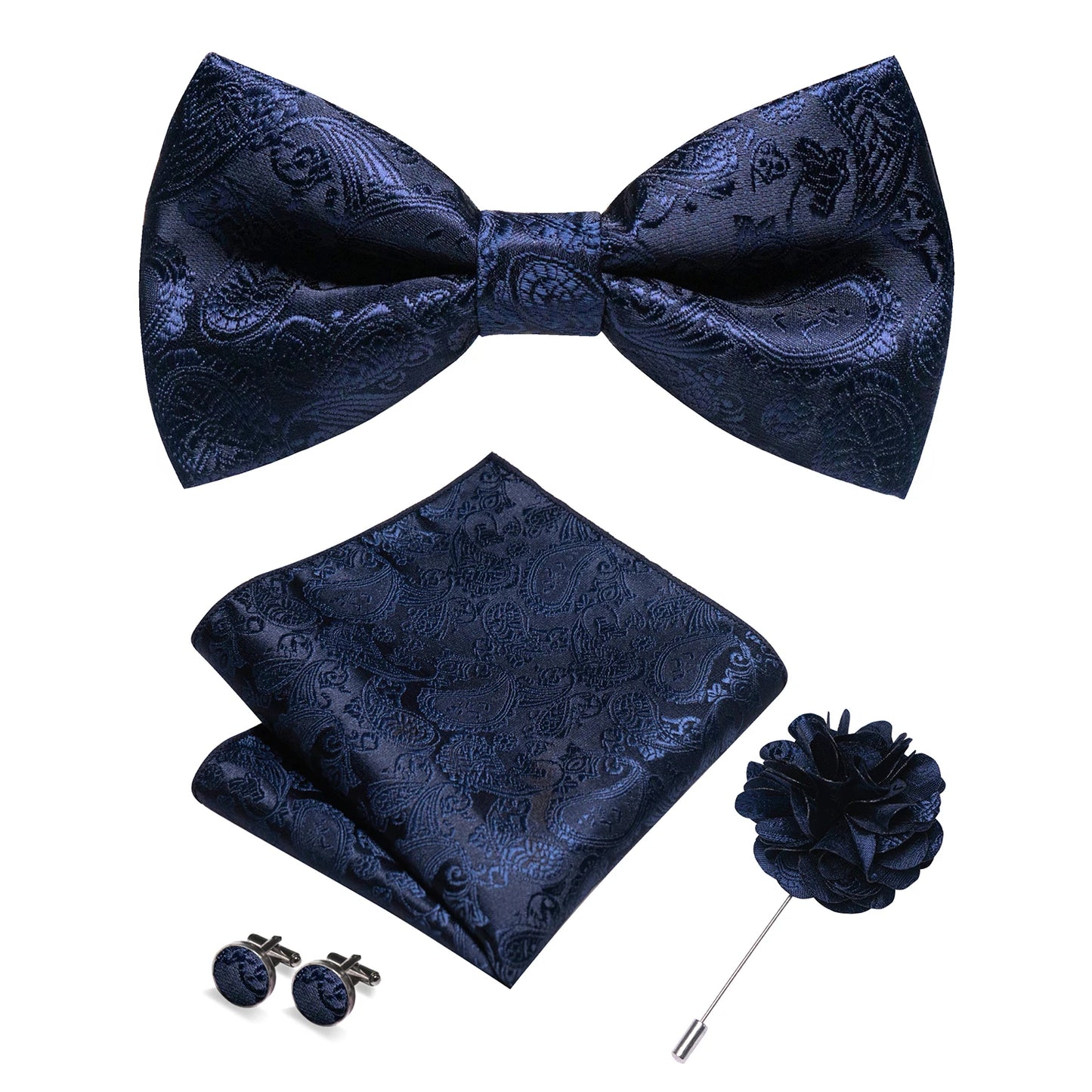 Champagne Silk Jacquard Paisley Bow Tie Set - Pre-tied Bowtie Brooch Hanky  Cufflinks for Weddings  Business