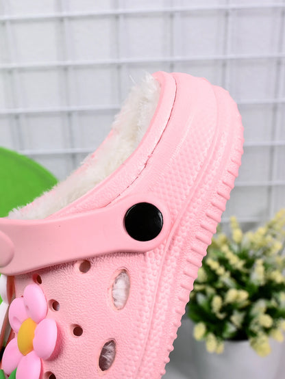 Children's Winter Slippers - Plush Rabbit Pink Girl Anti Slip Cotton Shoes