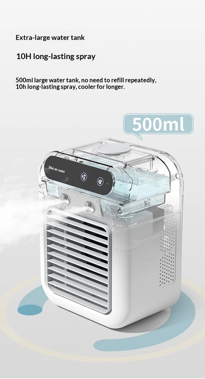 Portable Dormitory Spray Cooler with Humidification, Electric Fan, Desktop Mobile Air Cooler for Small Household Air Conditioner