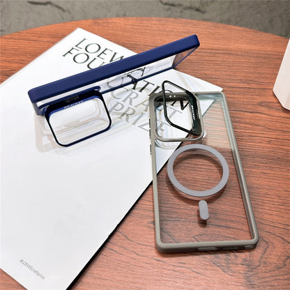 For Magsafe Hidden Fold Lens Holder Case For Samsung S26 S25 Ultra S24 S23 S22 Plus Transparent Magnetic Wirelesss Charge Cover