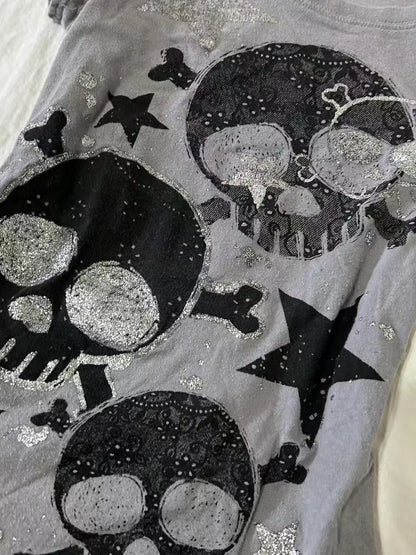 Japanese Y2k Skull Print Women's 2000s Clothes Y2k Top Subculture Tees Anime Girl Graphic T Shirts Goth Emo Kawaii Gothic Kpop