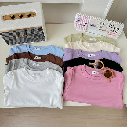 9 Colors Children's T-shirt Cotton Long Sleeve Solid Color Base Coat Leisure Wear Boys Girls Tops Kids Clothes
