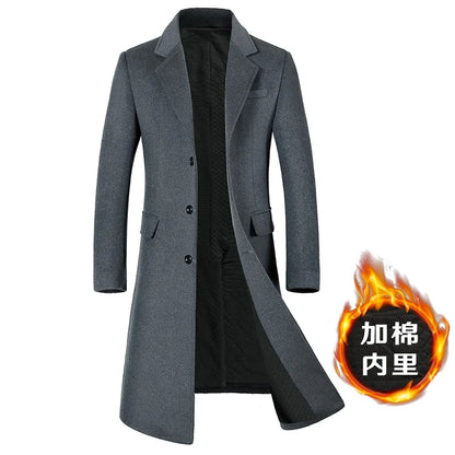 Men's Wool Coat - Thick Cotton Winter Trench Coat | Long Overcoat With Turn-Down Collar