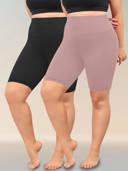 2 Pack Plus Size Biker Shorts for Women High Waisted Super Soft Workout Yoga Athletic Shorts Running