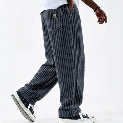 Winter Thick Warm Corduroy Sweatpants Men Fleece Liner Drawstring Straight Loose Track Pants Male Casual Fleece Thermal Trousers