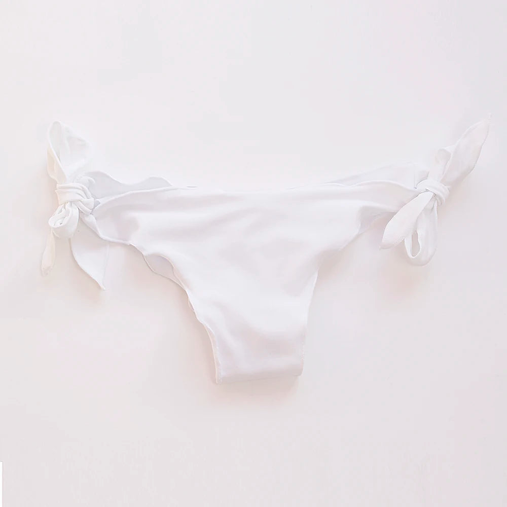 Hotsale Bandage Fold Sexy Thong Brazilian Bikinis Tanga 2025 Swimwear Swimsuit Women Bottom Sexy Cheap Bathing Suit Bottom