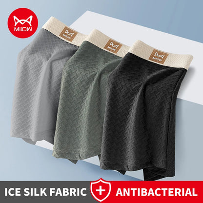 MiiOW 3Pcs Ice Silk Men Jacquard Boxer Shorts 10A Antibacterial Men's Panties Man Underpants Men's Refreshing Sports Underwear