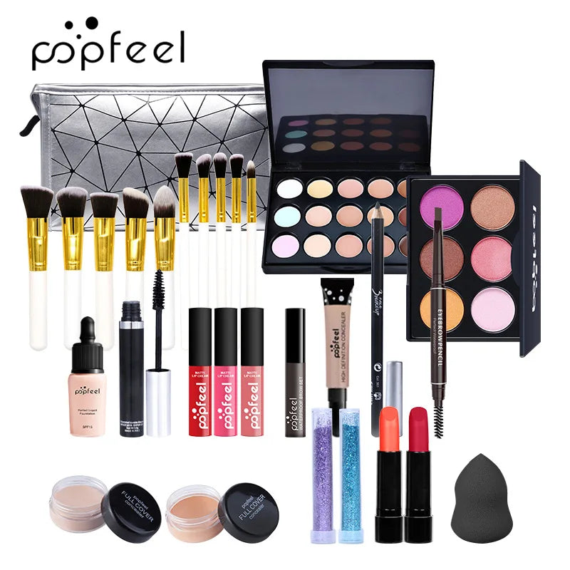 All-in-One Makeup Kit – Complete Makeup Gift Set with Eyeshadow Palette, Foundation, Lip Gloss & Brushes