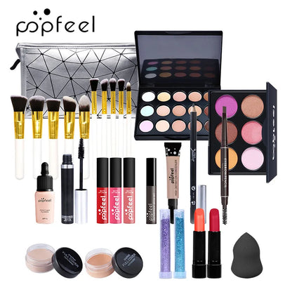All-in-One Makeup Kit – Complete Makeup Gift Set with Eyeshadow Palette, Foundation, Lip Gloss & Brushes