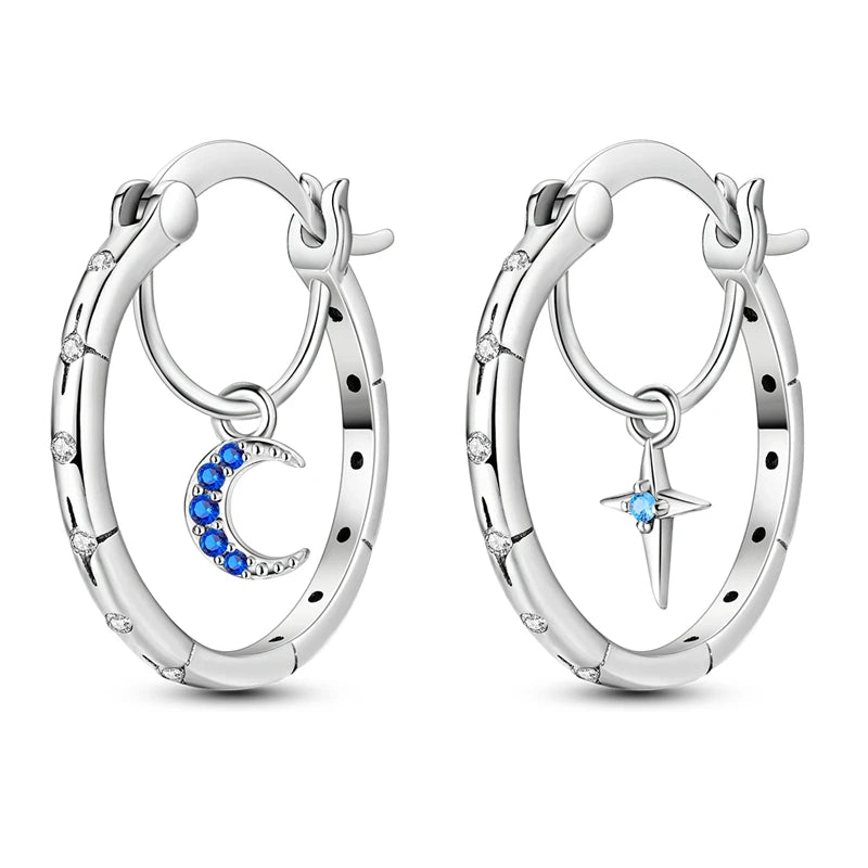 Sterling Silver Hoop Earrings – Zirconium Star Drop Style For Women’s Anniversary Jewelry Gift