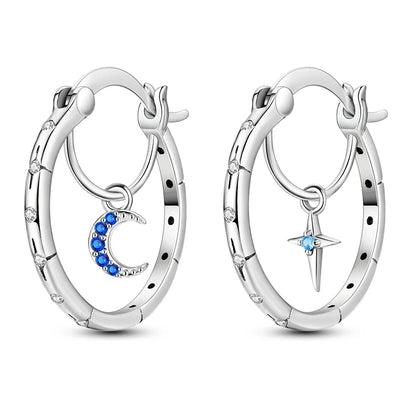 Sterling Silver Hoop Earrings – Zirconium Star Drop Style For Women’s Anniversary Jewelry Gift