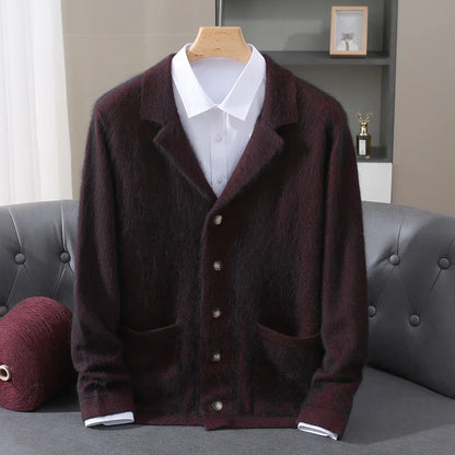 New Mink Wool Cardigan Men's Padded Sweater Coat Business Casual Knitted Cashmere Sweater Coat