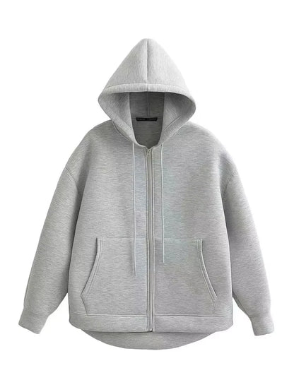 Women's Zipper Hoodie - Oversize Sweatshirt Casual Outerwear Coat With Double Pockets