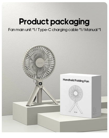 New Foldable Tripod Handheld Fan 3000mAh 4-Speed Rechargeable Fan LED Digital Display Portable Fan for Outdoor Travel Camping