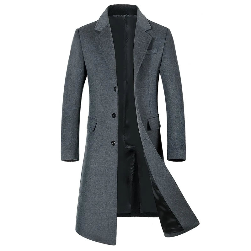 Men's Wool Coat - Thick Cotton Winter Trench Coat | Long Overcoat With Turn-Down Collar