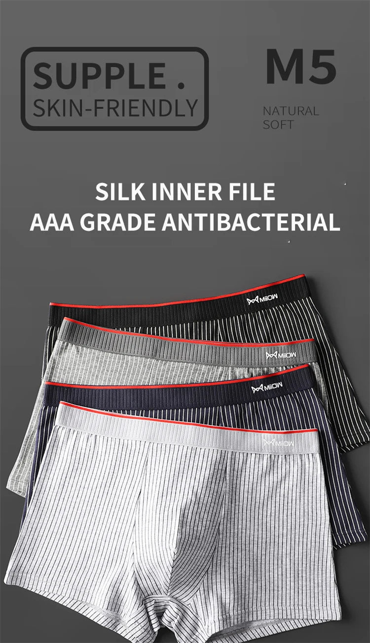 Mens Antibacterial Cotton Boxer Briefs - 3 Pack Striped  Printed Sizes L-5XL
