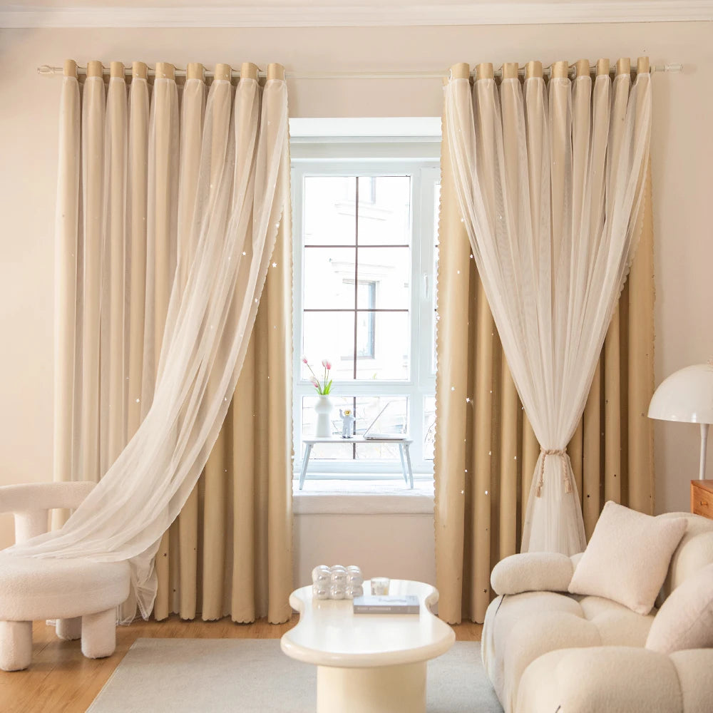 Double Layer Sheer Curtains – Modern Sun Filtering Drapes for Living Room & Bedroom