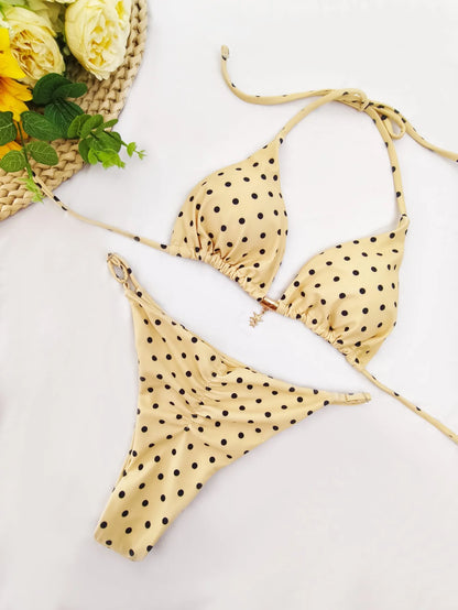 Polka Dot Bikini - Women's Sexy Strap Split Bikini Set | Wire Free Swimwear