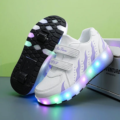 Girls Roller Skate Shoes - Pink Lighted Skates With Hook And Loop Closure
