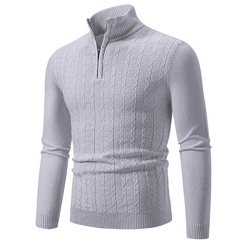 Autumn Winter New Men's Half Zipper Knitted Pullovers Fashion Slim Fit Sweater Men Casual Mock Neck Warm Knit Sweater Pullovers