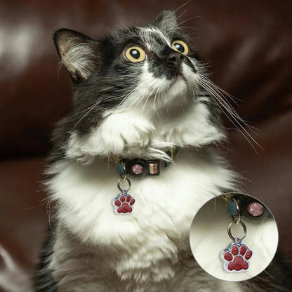 Cat Dog Paw Print Dog Cat Tags Anti-Lost Pet Glitter Pendant with Hook Exquisite Pet Collar Tag Pendant Kitten