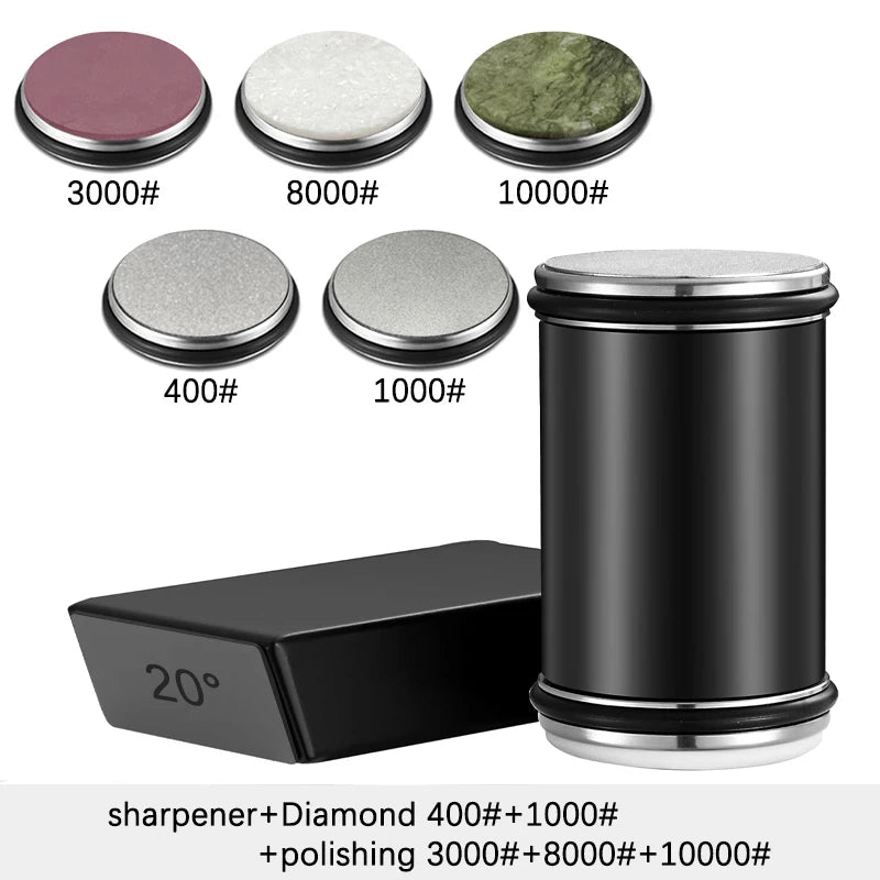 Rolling Knife Sharpener | Double Sided Diamond Sharpening Stone with Magnetic Angle