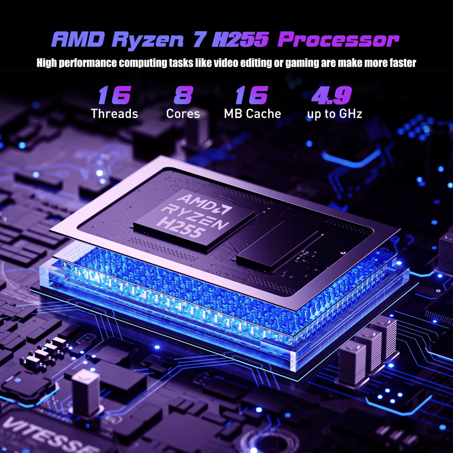 Gaming Laptop 16 Inch AMD Ryzen 7 Lightweight Backlit Keyboard Notebook - Windows 11 Pro