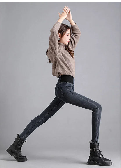 New Elastic Waist Skinny Jeans Women Spring Slim Stretch Denim Pants Vintage Pencil Vaqueros Mom Pantalones De Mujer PTKPCC
