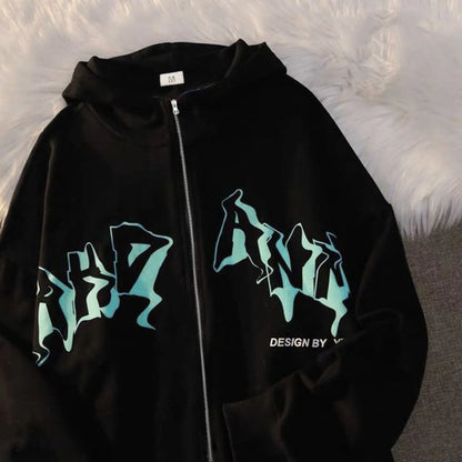 Men'S Sweatshirts Hoodies Zip Up Jacket Zip Up Hoodies Hip Hop Sweatshirt Vintage Goth Print Hooded Jacket Sudaredaras Hombre