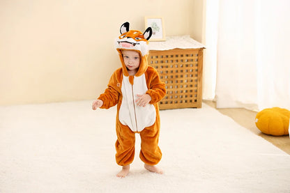 Baby Winter Rompers - Soft Polyester Hooded Jumpsuit With Animal Pattern, Machine Washable