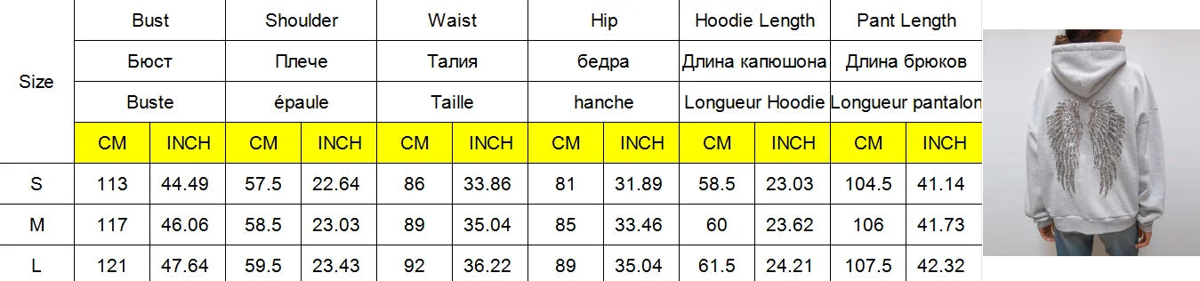 Sequin Angel's Wings Hoodies Women Chic Loose Long Sleeve Pullovers Top Slim Yoga Pant Set 2025 New Casual Lady Two Piece Sets