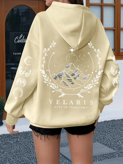 Sun & Moon Print Hooded Sweatshirt Women Casual Pullover Long Sleeve Tops Sun Moon Mountain Design Women Sweatshirt Graphic