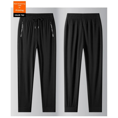 Men's Ice Silk Casual Pants Summer Quick Dry Lightweight Joggers with Zipper Pockets Elastic Waist Sports Trousers for Running F