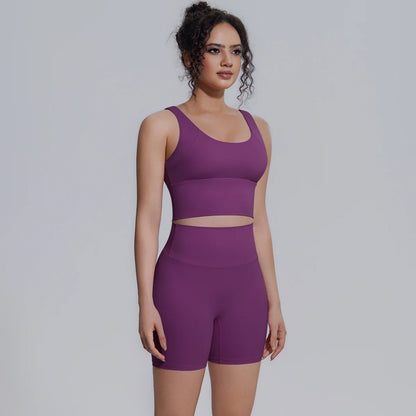 Solid Color Summer Yoga Set Woman's Sexy Backless Yoga Underwear with Chest Pad Quick-Dry Hip Push Up Fitness Shorts Sportswear