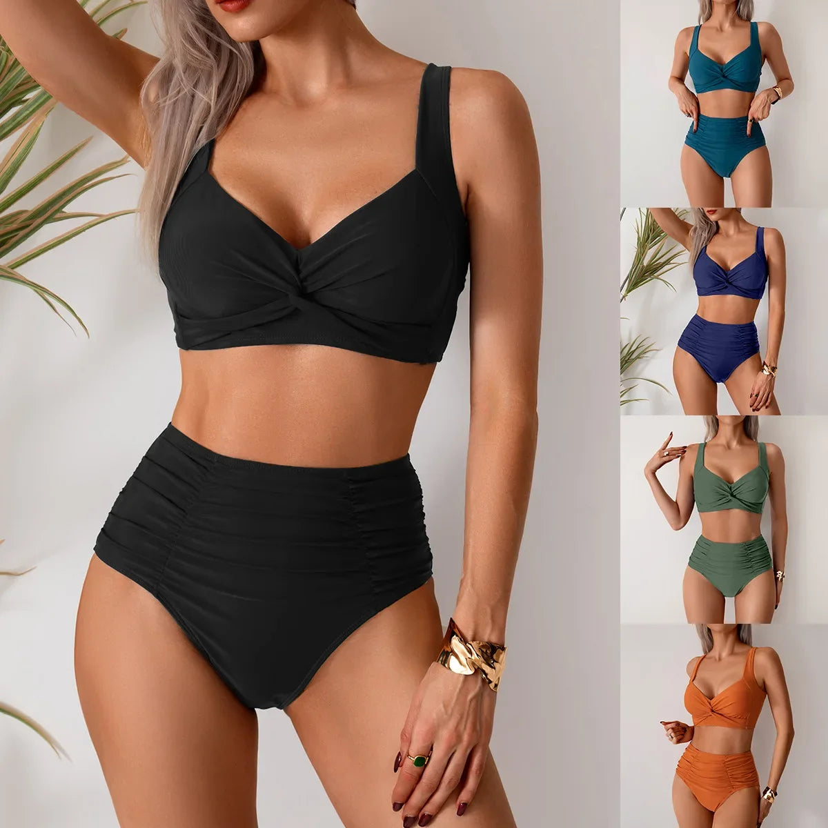 Black Push Up Bikini - Two Piece Swimsuit High Waist Padded Set for Women