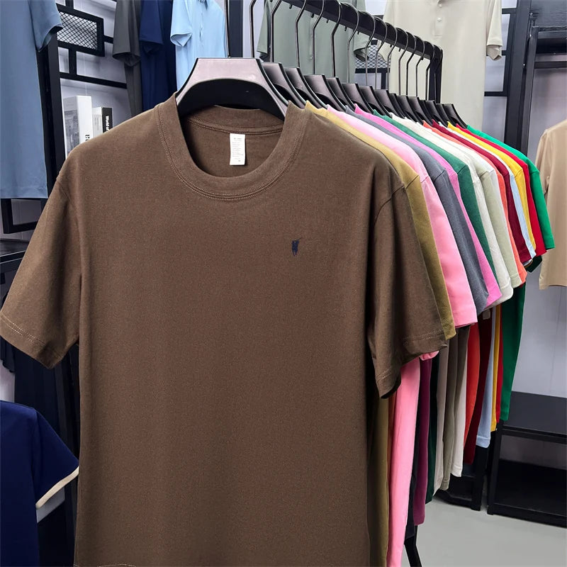 Xiaoma Embroidery Casual Pure Cotton Short Sleeved T-shirt for Young Men, Round Neck Solid Color T-shirt for Men