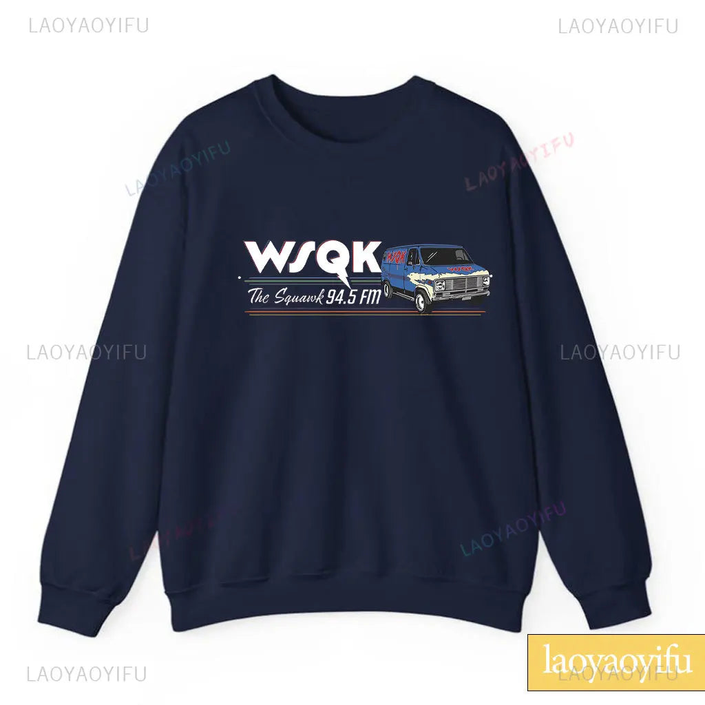 WSQK The Squawk 94.5 FM Radio Sweatshirt Wsqk Unisex Sweatshirts Vintage Sci-fi Crewneck 80s Nostalgic Sweater Retro Shirt Gift