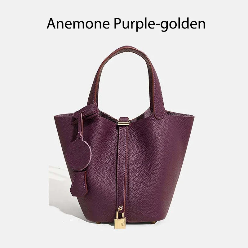 Women Leather Bucket Bag - Genuine Leather Handbag | Large Tote Bag With Silver Hardware