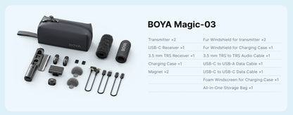 BOYA BOYA Magic Wireless Lavalier Microphone 4 Forms in 1 Mic for iPhone Android USB-C Phone Camera for Interview Live Streaming