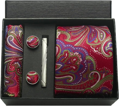 Silk Necktie Set - Paisley Floral Tie with Pocket Square Tie Clip  Cufflinks for Men in Gift Box