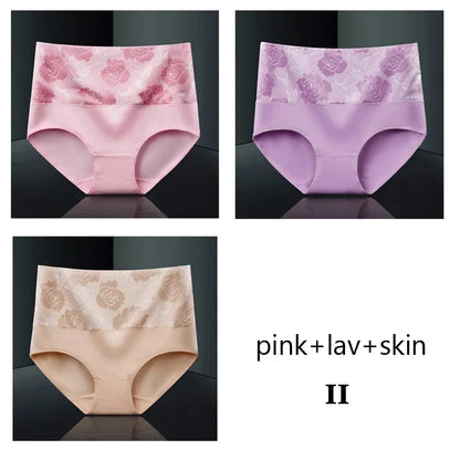 Plus Size L-5XL Women's Briefs Underwear Cotton High Waist Tummy Control Panties Rose Jacquard Ladies Panty Multipack