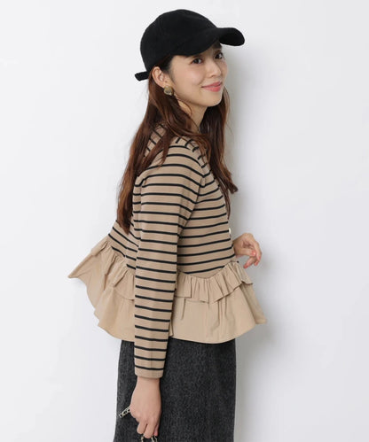 Fashionable Stripe Knitted Sweater Loose Fit Color Block Neckline Long Sleeve Women's Autumn Winter Casual Style Breathable