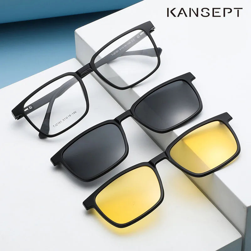 Magnetic Clip-On Glasses – Polarized Prescription Sunglasses with TR90 Frame for Men Women