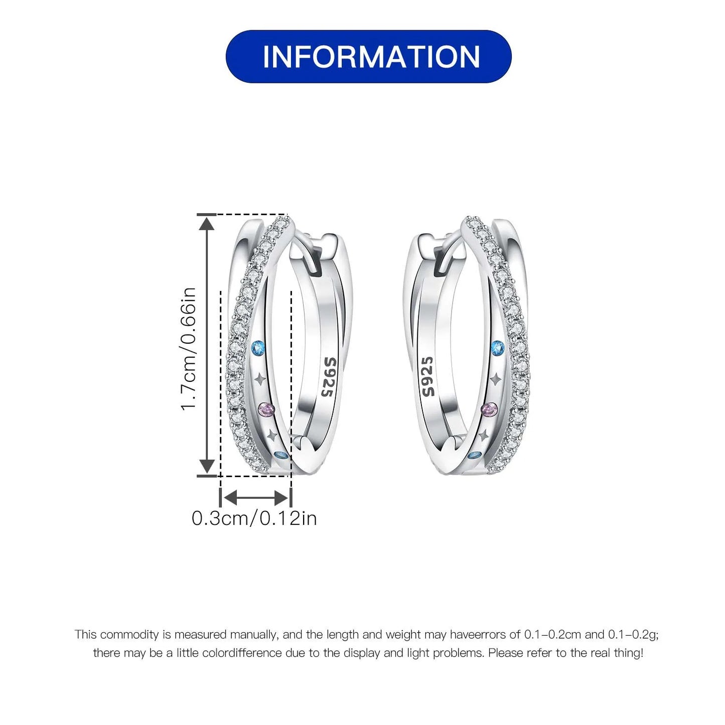 Orstarry S925 Sterling Silver Square Chain With Stone Inlaid Earrings Hoop Earrings For Women Jewelry Original Party Trendy Gift