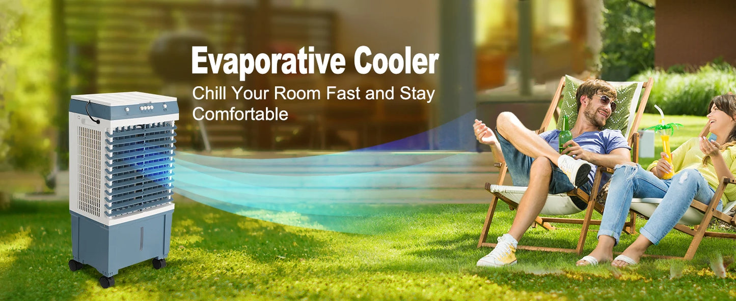 SucceBuy Evaporative Air Cooler Oscillating Swamp Cooler with Adjustable 3 Speeds and 12 H Timer Portable for Indoor Outdoor Use