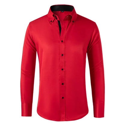 Solid color shirt men's crystal button long sleeved pointed collar light luxury men's business casual men's wear
