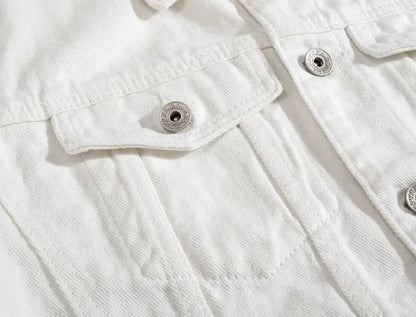 New Men's Jean Jacket Slim Fit Cotton Denim Jacket Red White Black Ripped Hole Jean Coats Men Outerwear Plus Size Streetwear