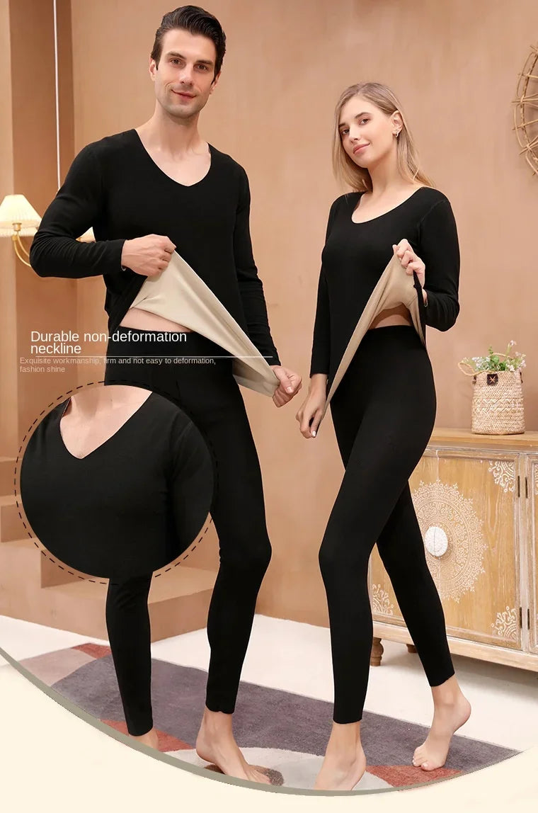 Men Wool Winter Long Sleeves Thermal Warm Thick Sweater Thermal Underwear Soft Fleece Lined Long Johns Set Thermal Clothes