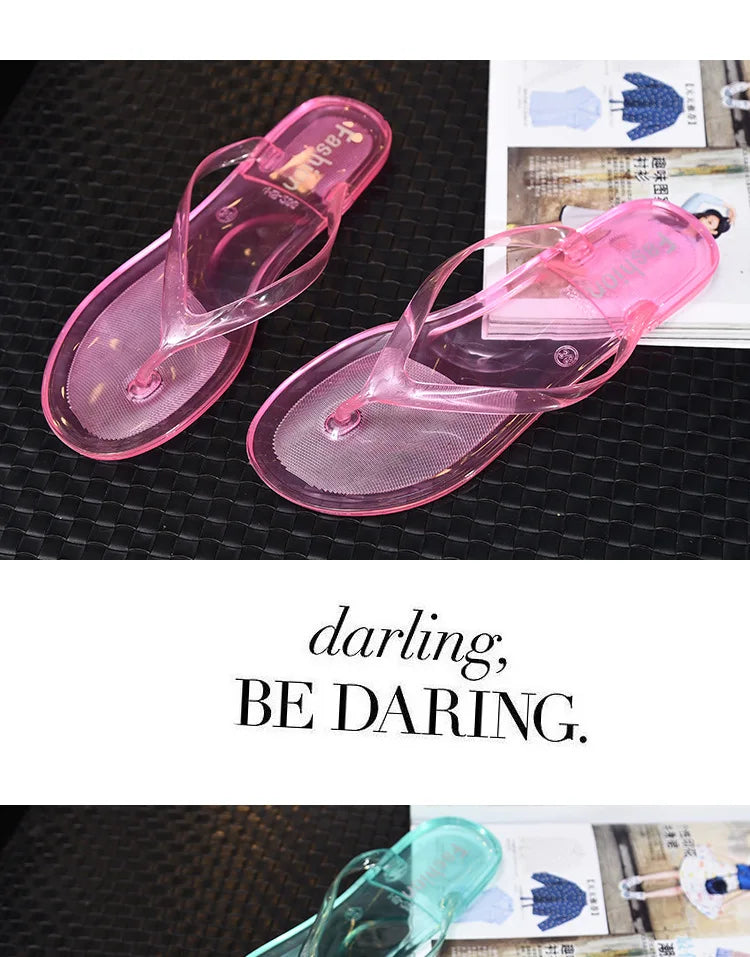 Hot Transparent Beach Sandals Korean Version Female Jelly Crystal Clip On Flip Flops Summer Student Outfit Leisure Flat Bottom